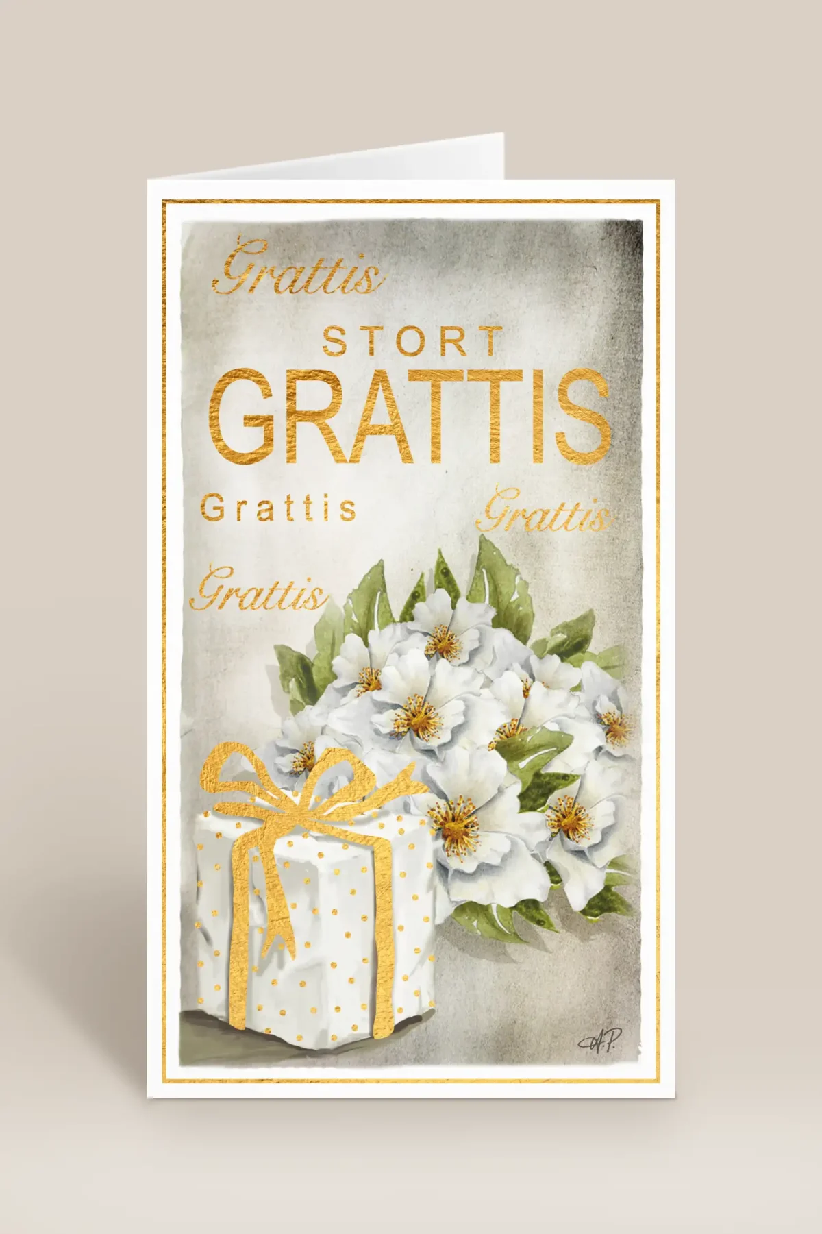 Stort grattis paket & vita blommor
