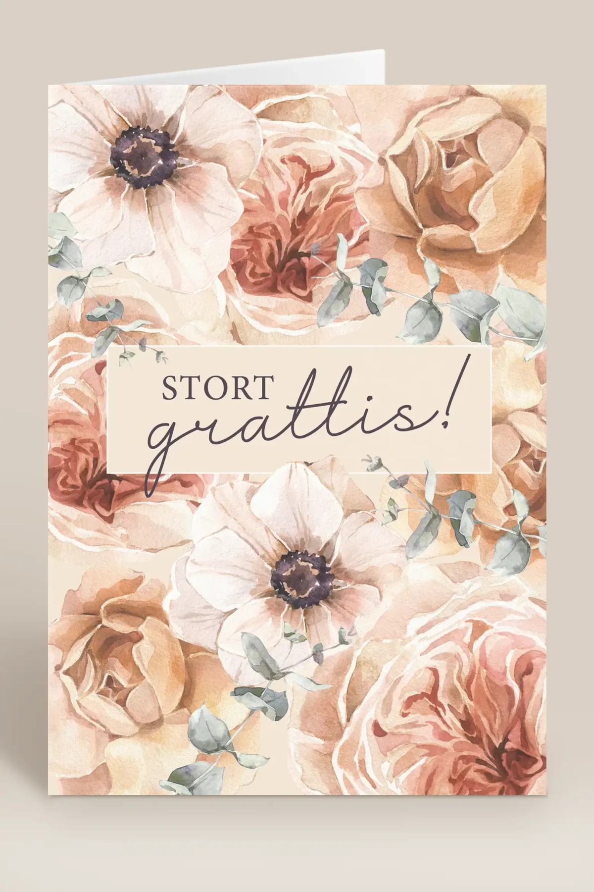 Stort grattis blommor & eukalyptus
