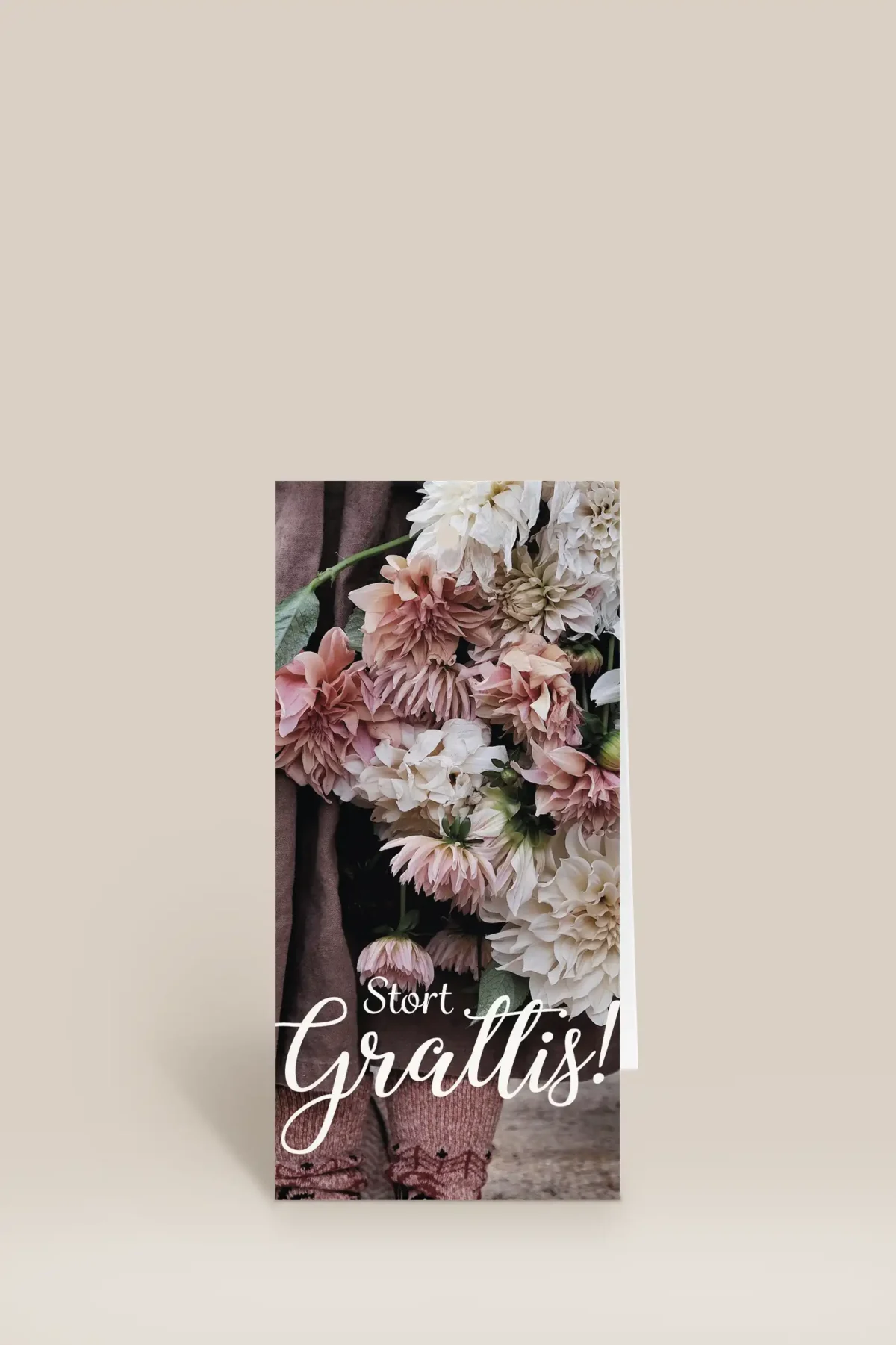 Stort grattis rosa & vita blommor
